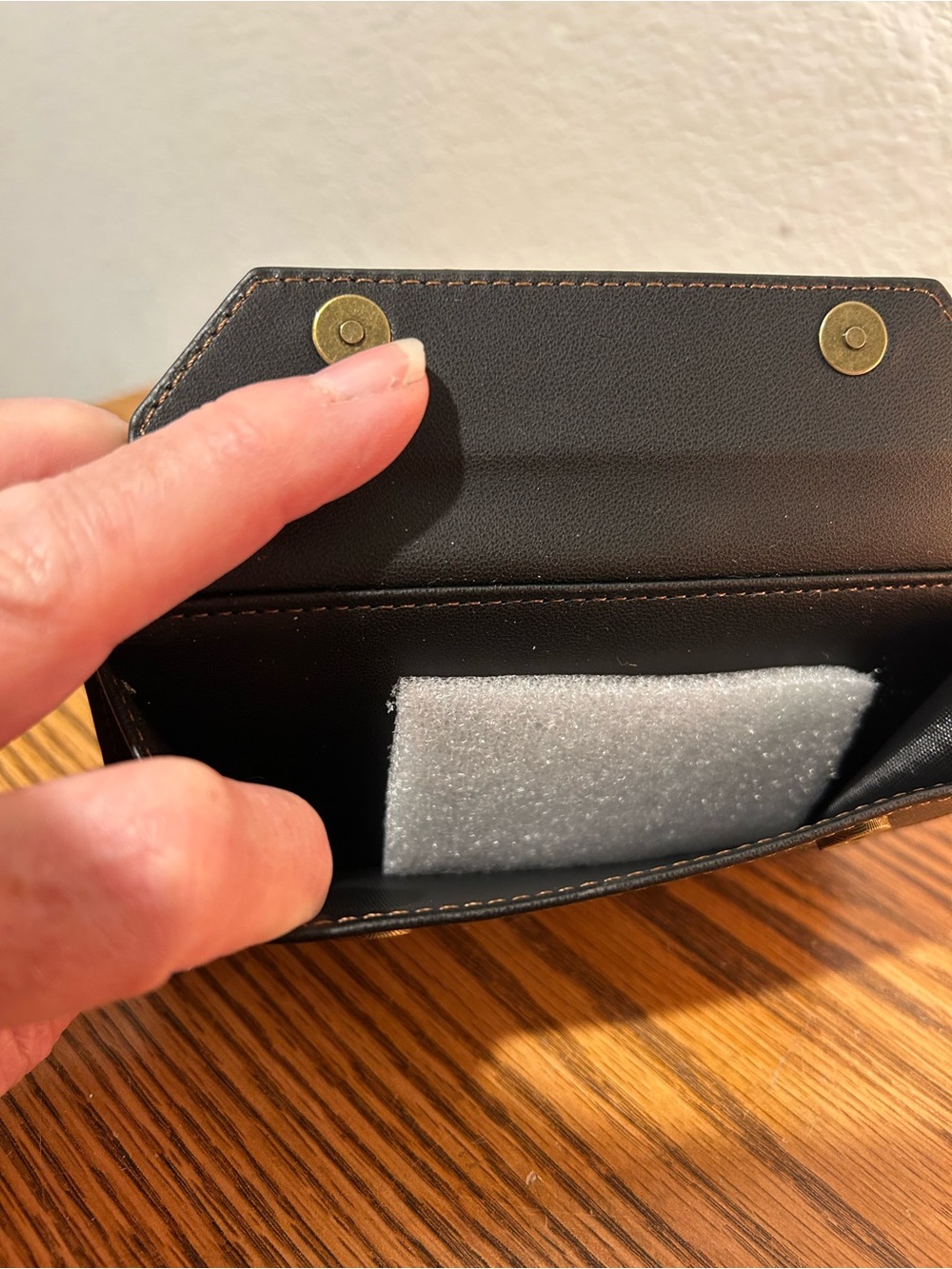 Leather Compact Wallet in Brown with Brass Hardware - Picture 8 of 9